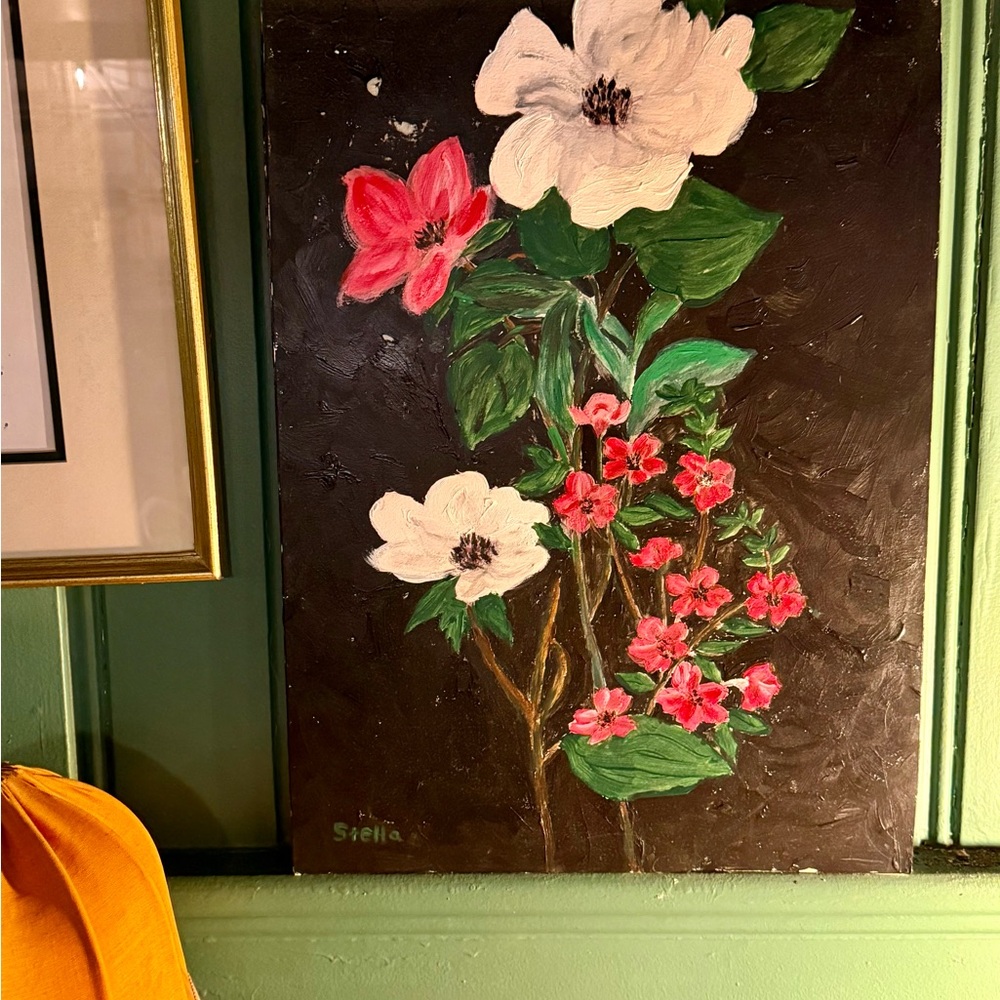 Vintage Floral Canvas Art with White and Pink Blooms by Ohio Artist
